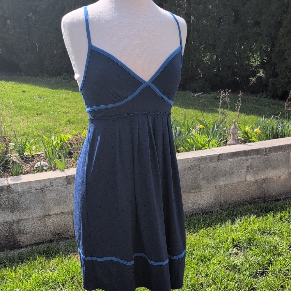 American Eagle Medium Casual Navy Blue Spaghetti Strap Dress with Contrast Trim